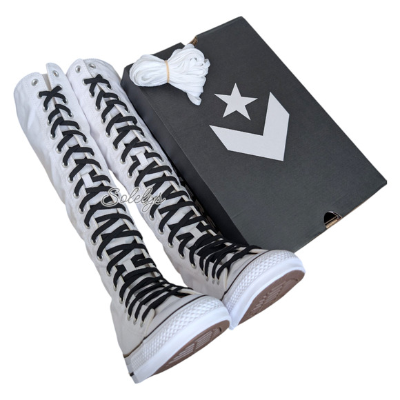 Converse CTAS XXHI Womens 10.5 White Black Canvas Knee High Sneaker Boot NEW - Picture 10 of 12